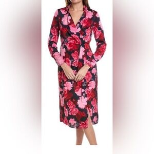 NWT Nicole Miller Floral Wrap Dress - Pink and Red Size 12